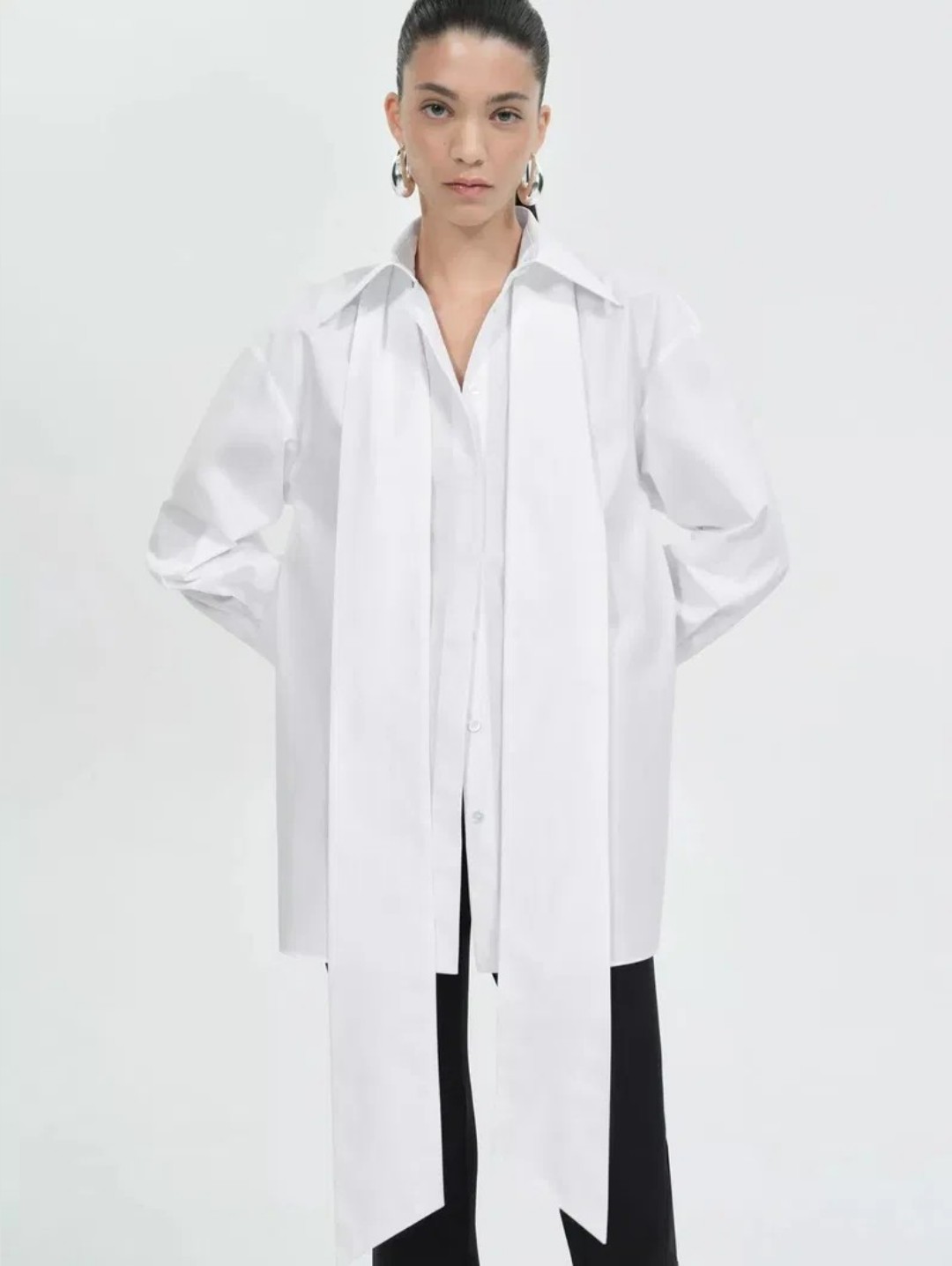 Mango Mng Gara Tie Neck Cotton Shirt Size 6